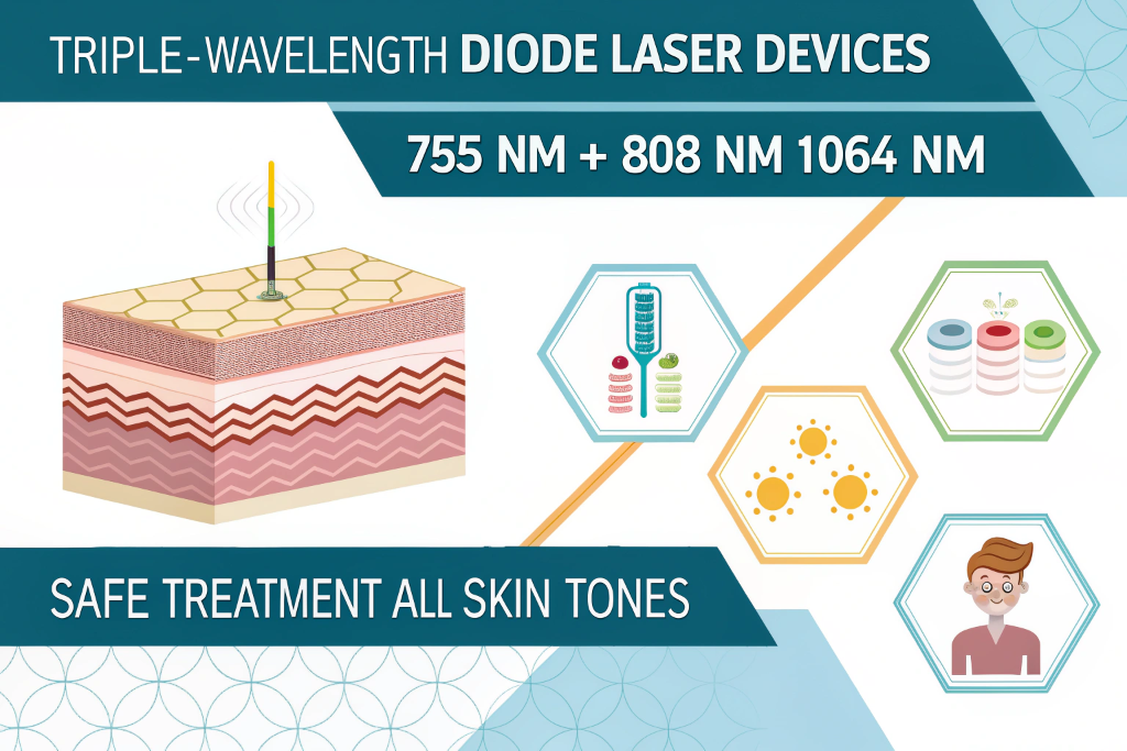 Triple-wavelength diode laser diagram for all skin tones