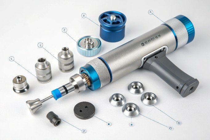 Labeled shockwave device showing all detachable parts (ID#2)