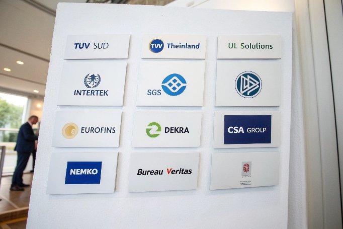 Certifications from international testing organizations displayed on wall (ID#2)