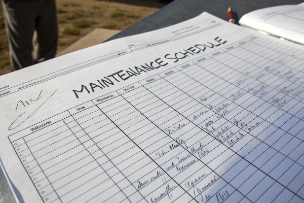 Maintenance schedule log with handwritten entries outdoors (ID#3)