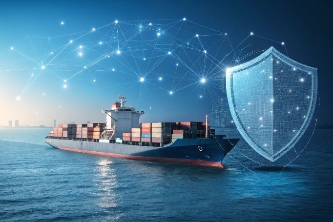 Navire cargo avec superposition de protection réseau numérique (ID#3)