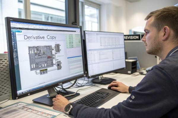 مهندس يعمل على تخطيط لوحة الدوائر المطبوعة ومراجعة قائمة المواد باستخدام شاشتين (ID#3)