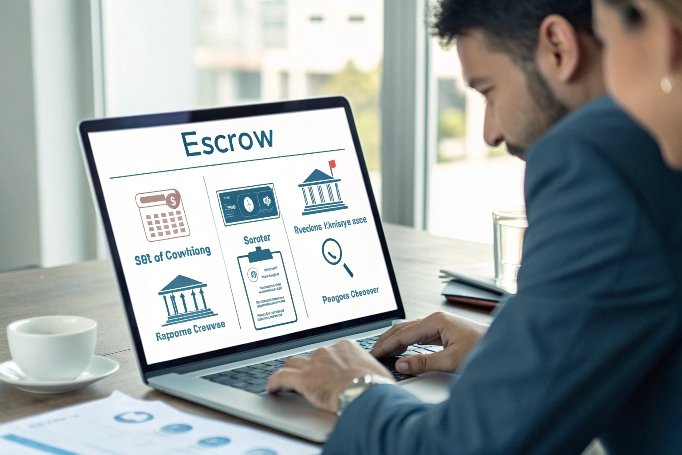 Homme examinant les options de paiement séquestre sur un ordinateur portable (ID#4)