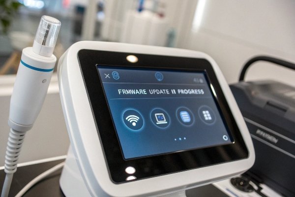 Écran tactile affichant la barre de progression de la mise à jour du micrologiciel et les icônes (ID#4)