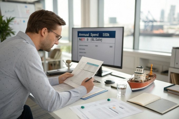 مدير يراجع بيانات الإنفاق السنوي والخدمات اللوجستية (ID#4)