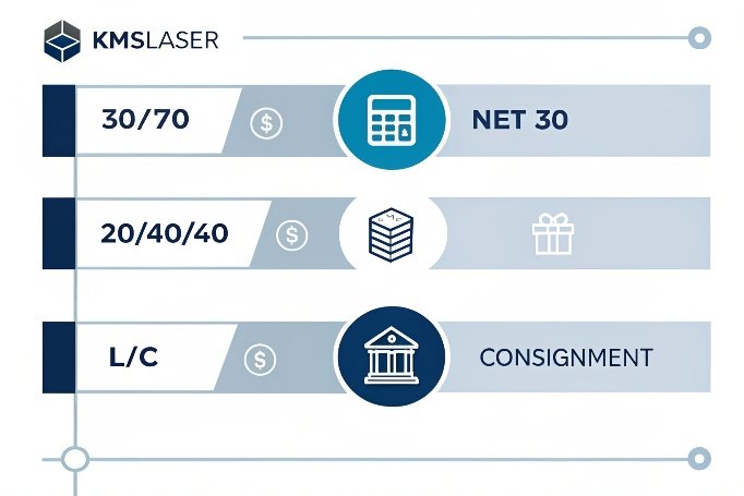 Infografía de KMSLASER que muestra opciones de pago globales (ID#4)