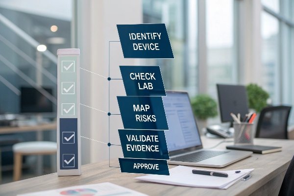 Checklist infographic showing medical device approval process (ID#4)