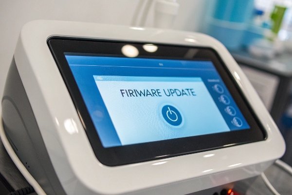 Device screen displays firmware update prompt before restart (ID#5)
