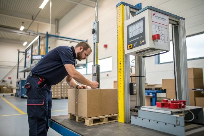 عامل يختبر قوة التعبئة والتغليف على آلة اختبار السقوط (ID#5)