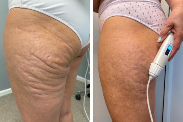 Vor und nach Cellulite-Behandlung mit ästhetischem Gerät (ID#1)