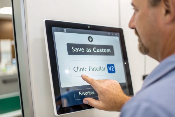 Kliniker speichert benutzerdefiniertes Protokoll auf Touchscreen-Benutzeroberfläche (ID#3)
