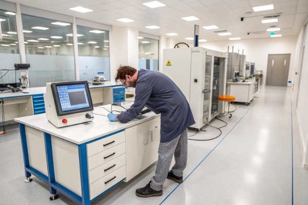 Techniker testet medizinische Geräte im Reinraum (ID#4)