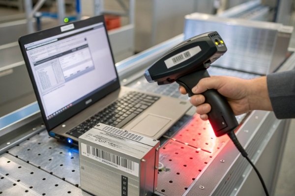 لقطة مقربة للرقم التسلسلي المحفور بالليزر لجهاز الموجات الصدمية ومسح الباركود (ID#4)