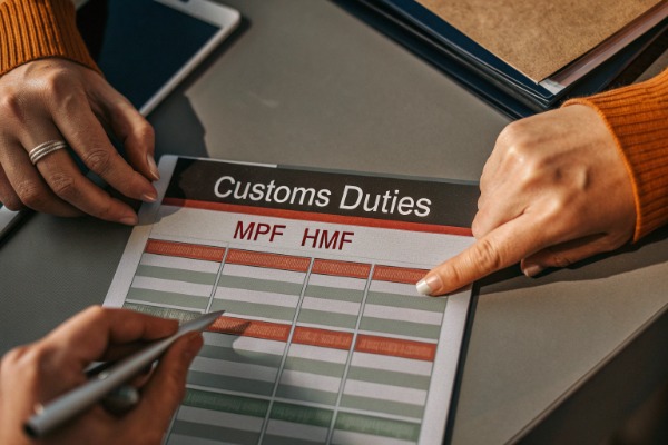 Manager reviewing customs duties document close-up (ID#1)