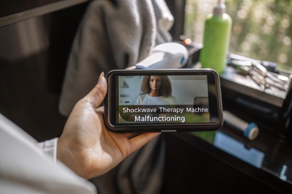 Smartphone showing shockwave therapy machine video recording (ID#3)