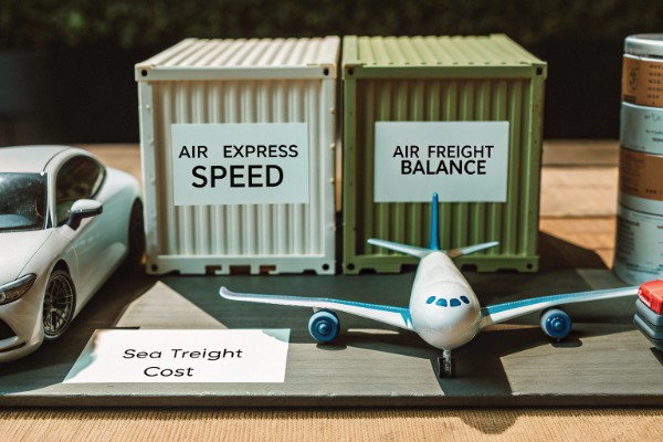 Model airplane with containers showing freight cost balance (ID#5)
