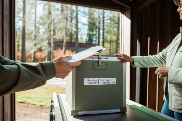 Person handing over package for inspection (ID#5)