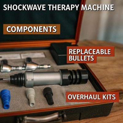 Partes de la máquina de terapia Componentes de la máquina de terapia de ondas de choque mostrados en un estuche (ID#4)