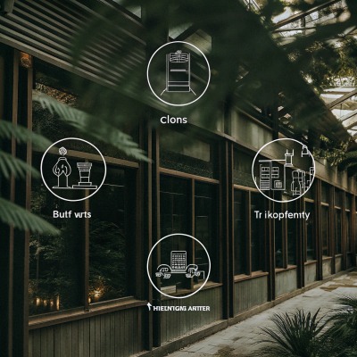 Edificio exterior con superposición de iconos de infografía (ID#4)