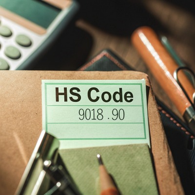 Close-up of HS Code 9018.90 label on clipboard (ID#3)