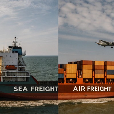 Navire cargo et avion au-dessus de conteneurs (ID#3)