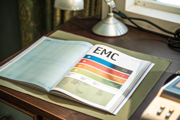 Libro abierto con gráfico EMC sobre un escritorio (ID#3)