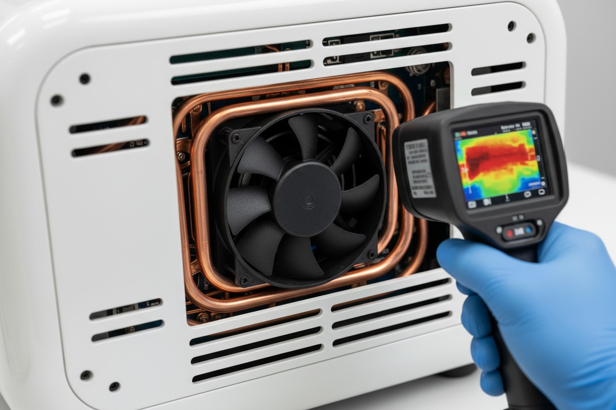 Bewertung von Risiken für die Haltbarkeit von Maschinen Überwachung des Kühllärms und der Handtemperatur von Stoßwellengeräten zur Bewertung langfristiger Haltbarkeitsrisiken (ID#2)
