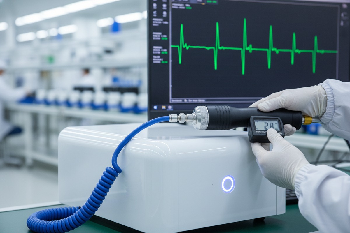 Testing mass-produced shockwave machines against golden sample technical specifications and baseline measurements (ID#2)