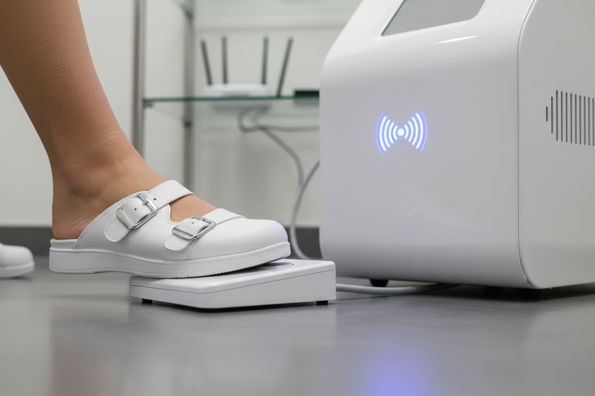 Verifying wireless footswitch signal stability and frequency bands for reliable salon equipment performance (ID#2)