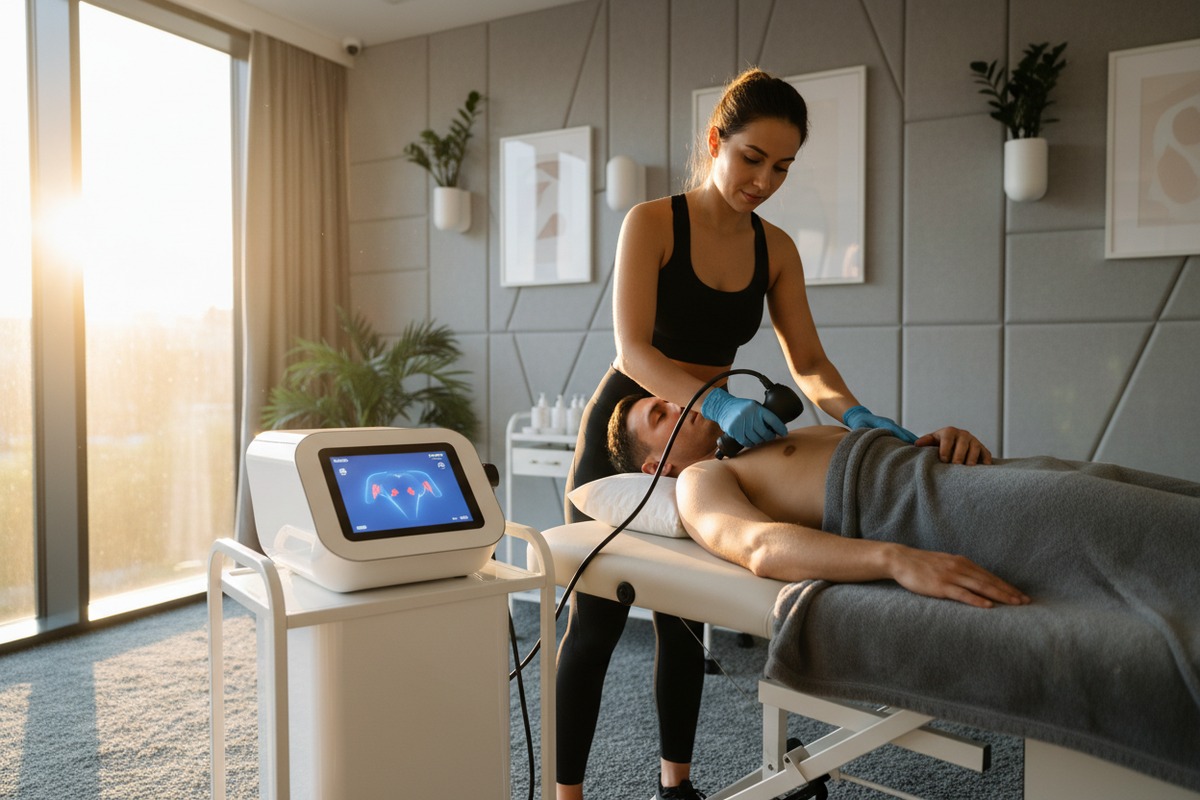 Shockwave machine noise levels in a clinical environment ranging from 75 to 95 decibels (ID#2)