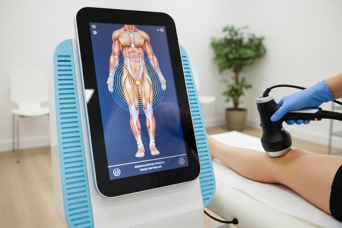 Shockwave therapy triggering muscle relaxation through compression and cavitation phases for improved circulation (ID#2)