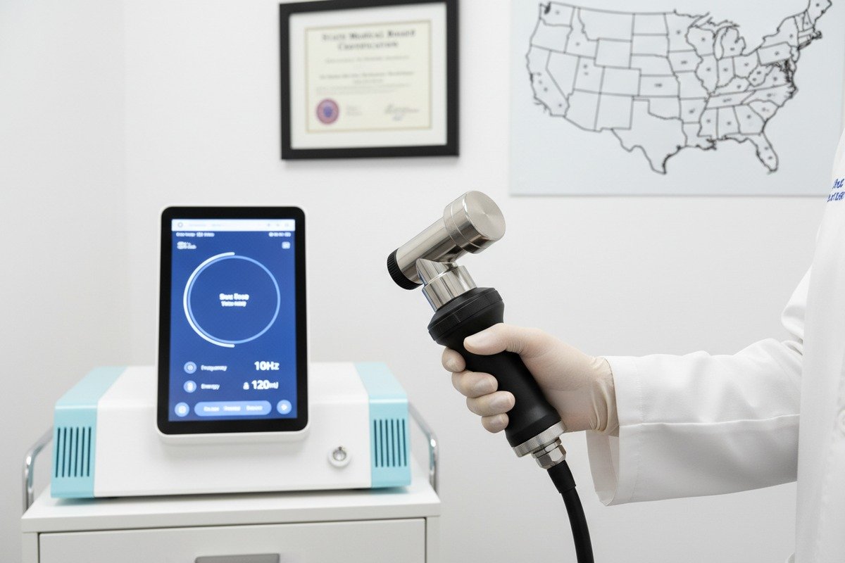 Aesthetician providing shockwave therapy under the direct supervision of a licensed medical professional (ID#3)