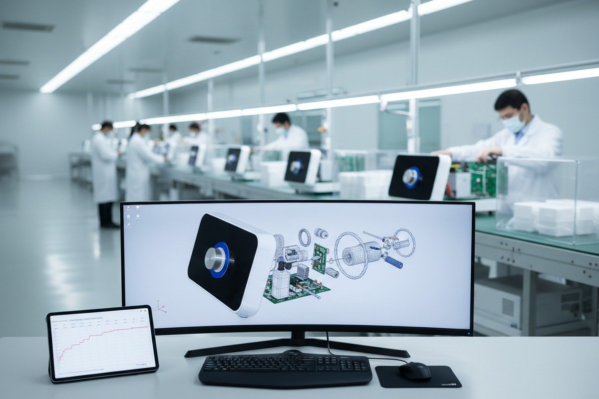 Timeline for custom shockwave machine development from initial design to mass production (ID#2)