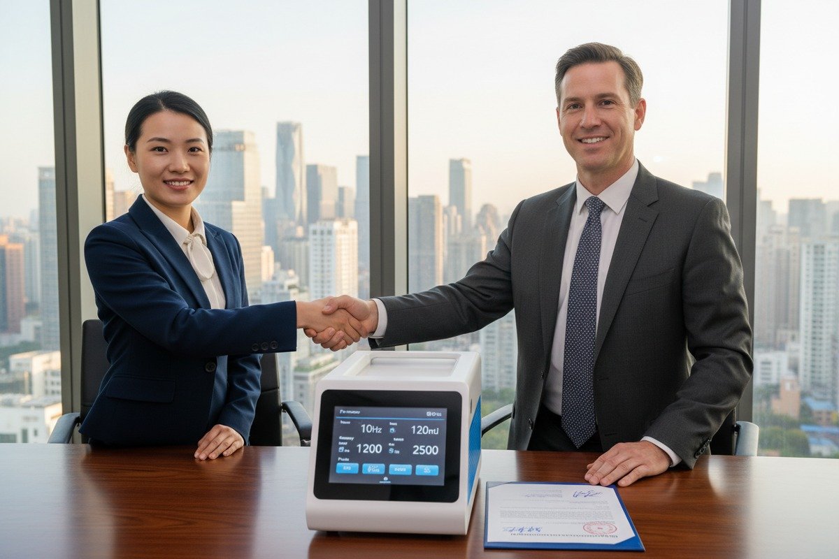 Formal distributor authorization paperwork and signed agreements for shockwave therapy equipment distribution (ID#3)