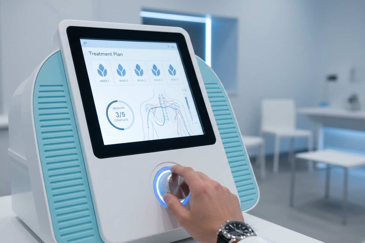 Weekly shockwave therapy schedule showing 5-7 days between sessions for maximum effectiveness (ID#2)