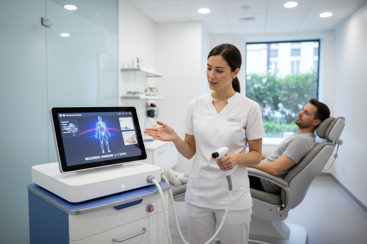 Biological healing cycle requiring several days between shockwave treatments for tissue repair (ID#3)