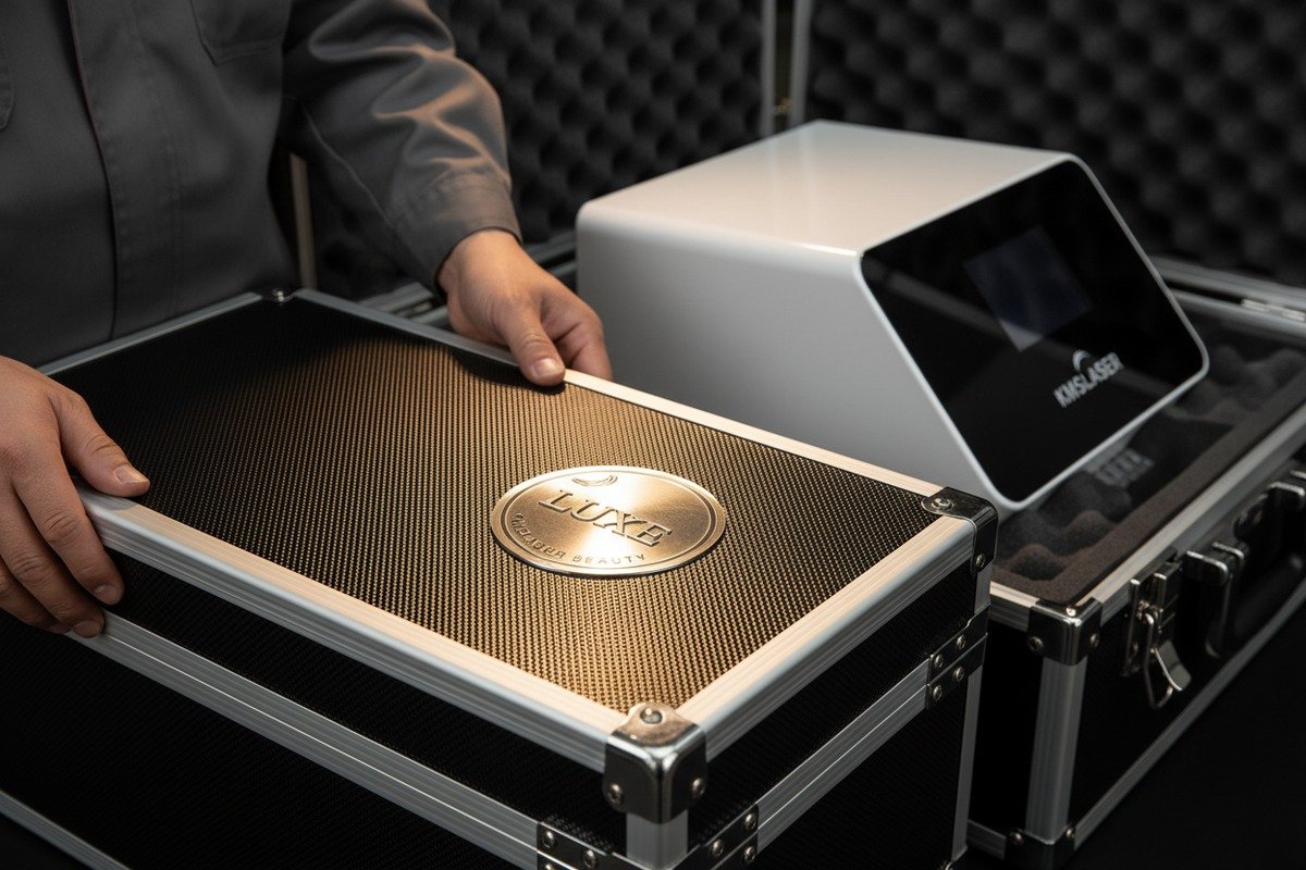 Custom logo printing on shockwave therapy machine protective cases for brand identity (ID#3)