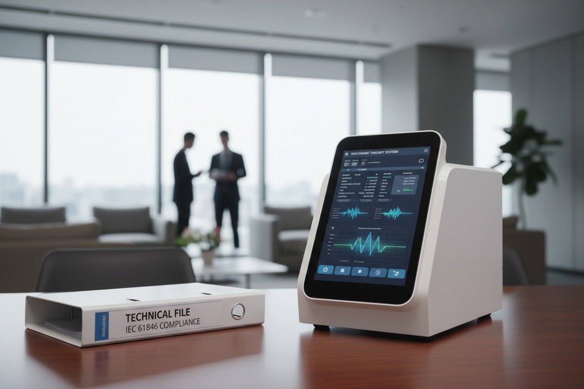 Technical test reports including IEC 60601-1 and ISO 10993 for shockwave therapy machines (ID#5)