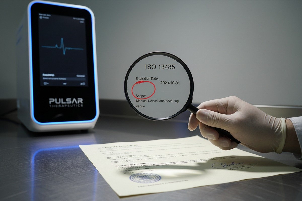 Identifying red flags like missing logos or expired dates in shockwave machine ISO documents (ID#3)