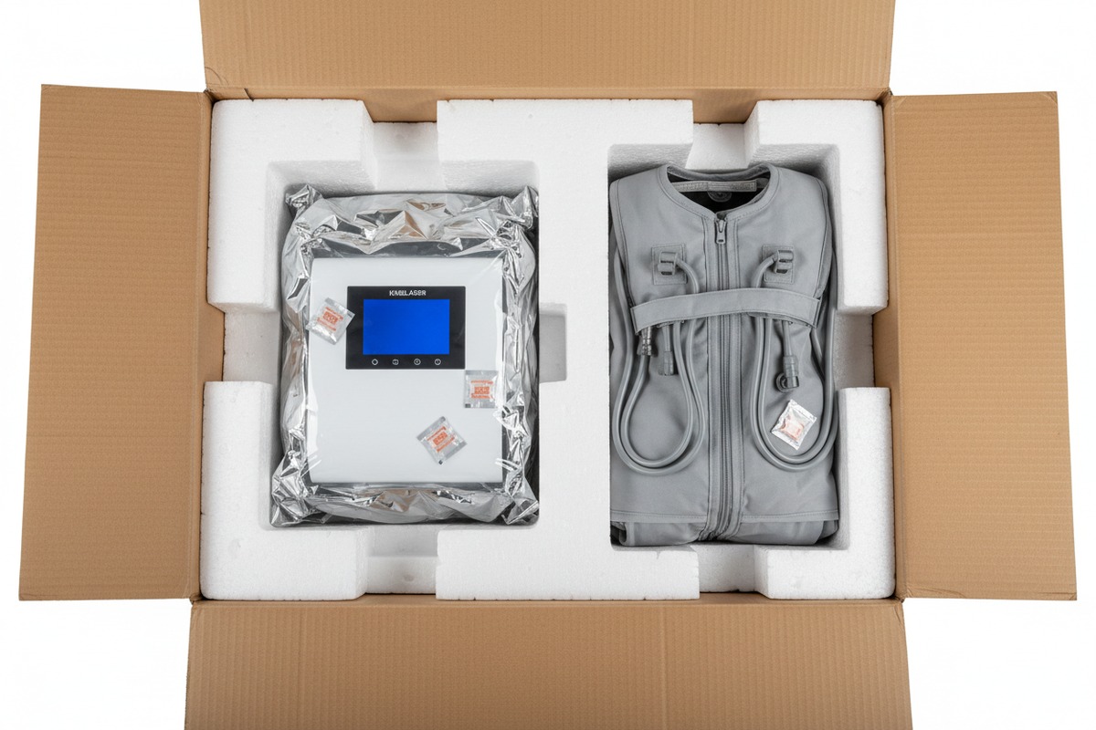 Pre-shipment packaging inspection report from a Chinese manufacturer showing drop tests and seal integrity (ID#5)