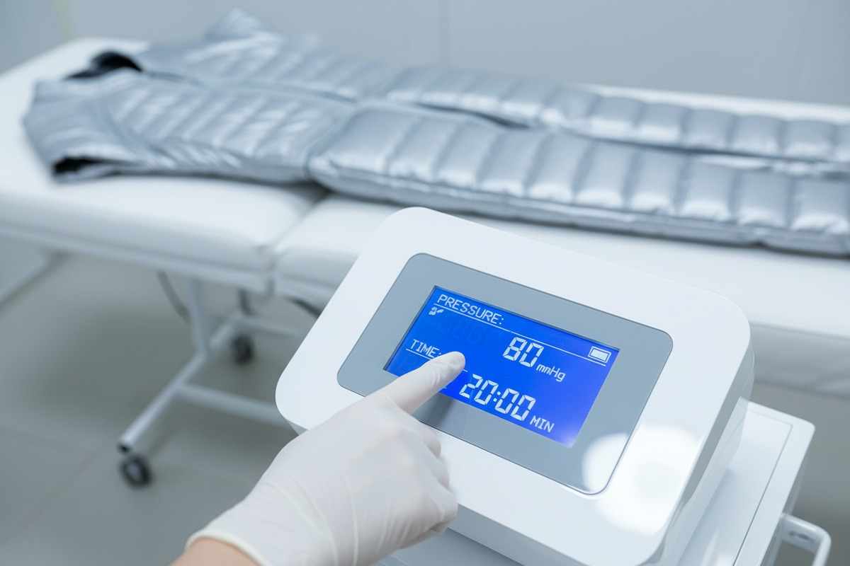 Third-party inspection verifying pressure accuracy and safety certifications for pressotherapy machine investments in China (ID#2)