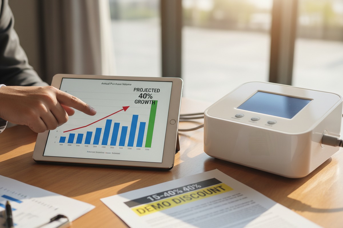 التفاوض على خصومات على وحدات العرض التوضيحية للعلاج بالضغط من خلال التزامات الحجم والشراكات طويلة الأجل (ID#2)