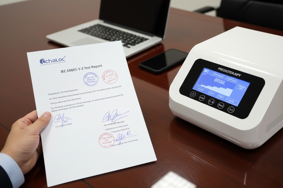 Überprüfung der elektromagnetischen Verträglichkeit Überprüfung der elektromagnetischen Verträglichkeit und EMC-Zertifizierung für Pressotherapie-Geräte vor der Bestellung (ID#2)