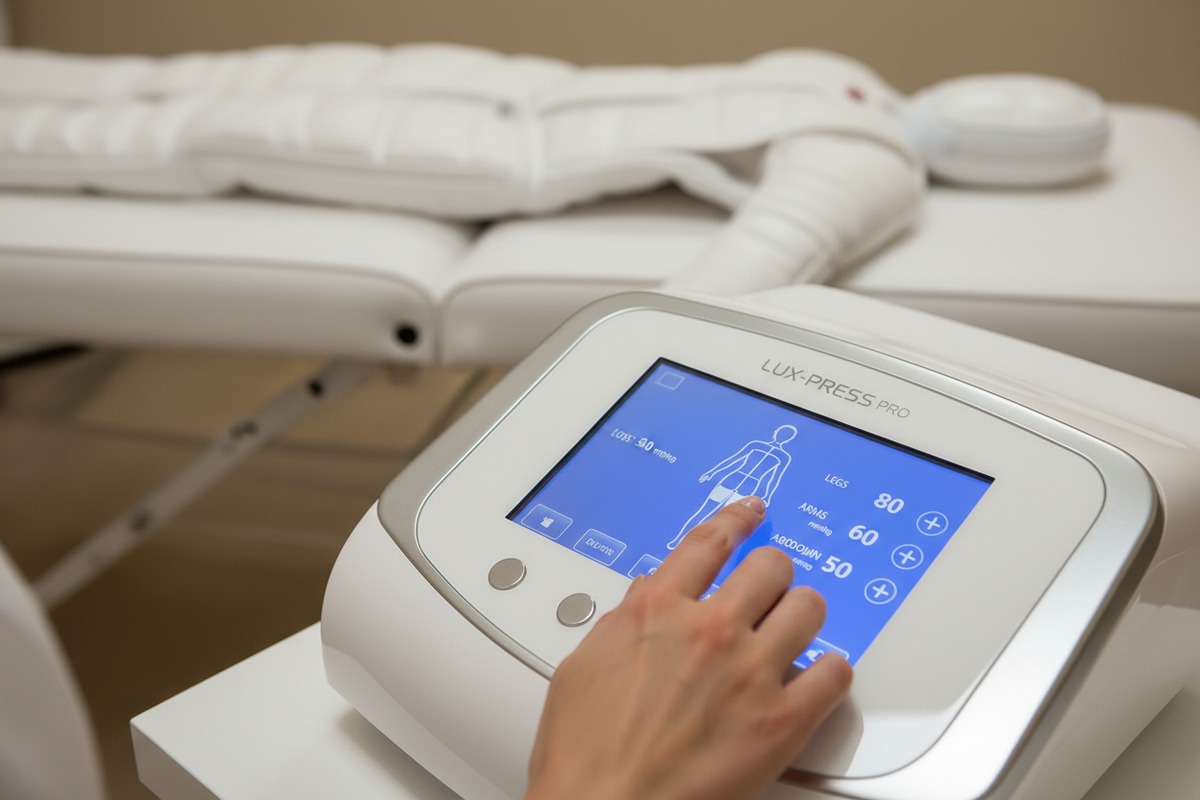 Anpassen individueller Kammerdruckniveaus und Speichern einzigartiger Behandlungsprotokolle auf fortschrittlichen Pressotherapie-Systemen (ID#3)