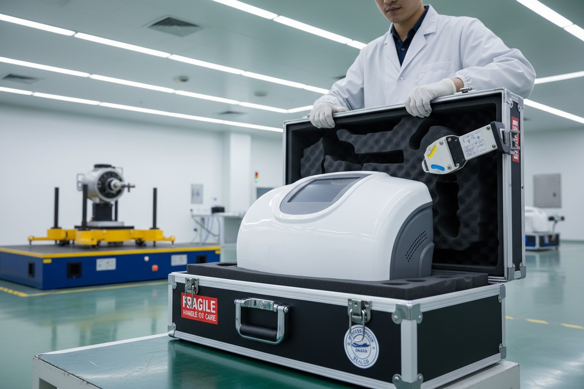 Rigorous quality control and vibration testing for pressotherapy machines during long-distance shipping (ID#3)