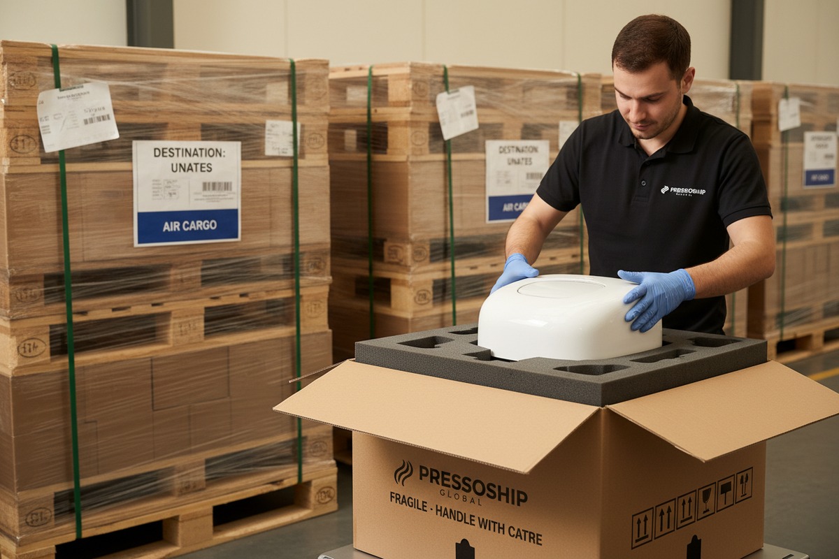 Sichere Verpackung von Pressotherapie-Geräten zur Vermeidung von kosmetischen Mängeln und Transportschäden (ID#4)