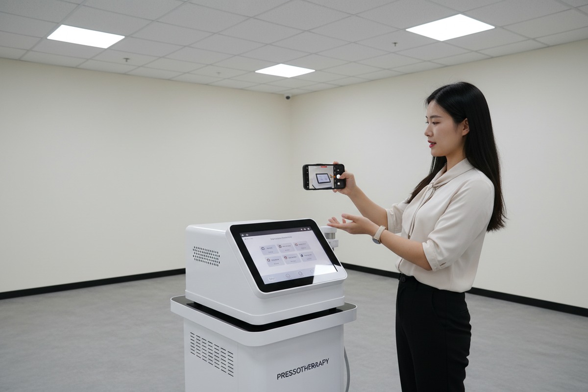 Vérifier la qualité vidéo haut de gamme pour les machines de pressothérapie avec un éclairage stable et une finition premium (ID#4)