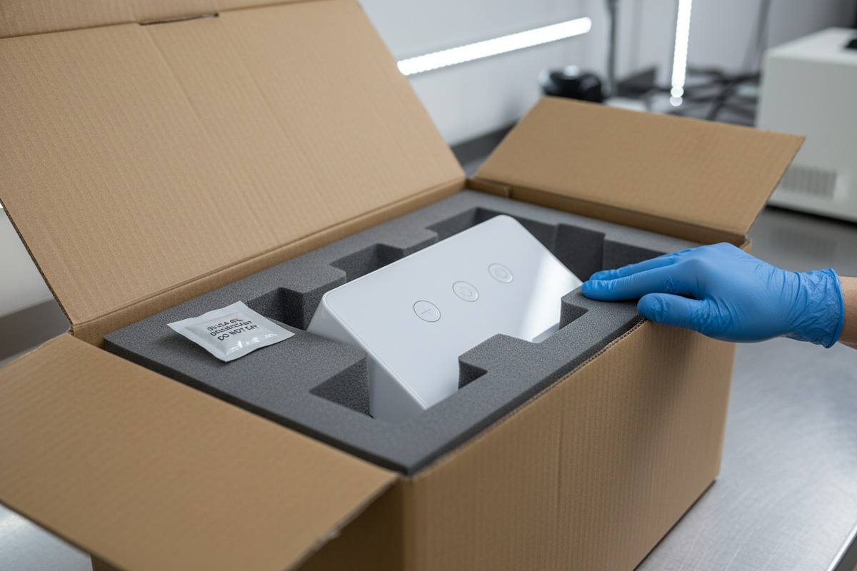 Tests de durabilité en transit Emballage durable de la machine de pressothérapie avec inserts en mousse et protection contre l'humidité pour le transit en Amérique du Sud (ID#2)
