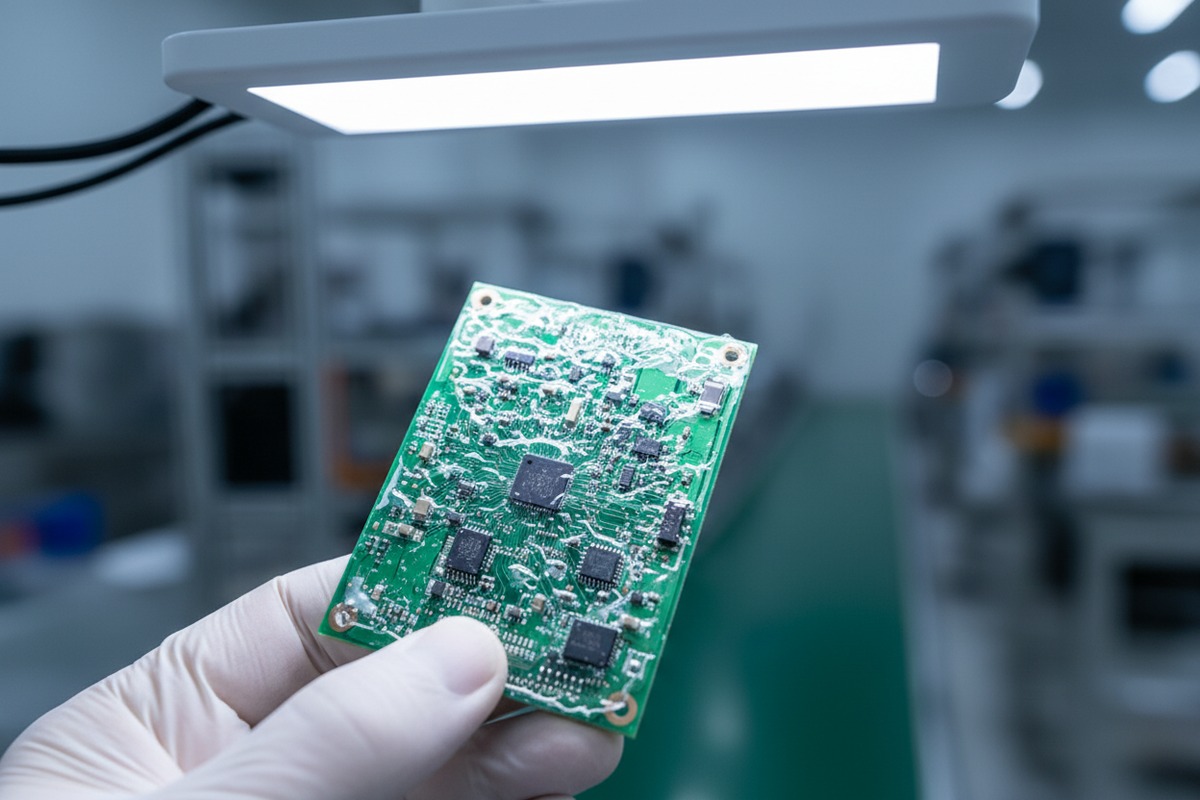Vérification de la protection des circuits imprimés Vérification de la protection des circuits imprimés internes avec des rapports de revêtement conformal coating et de test de brouillard salin (ID#2)